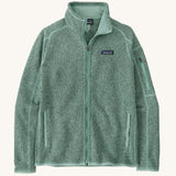 Patagonia women's recycled polyester better sweater jacket in mint green. Showing a full length front zip and side pockets