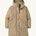 Patagonia womens downdrift parka jacket ir oar tan available at Babipur. A long length padded jacket in cream. Features a hood, full length zip with popper fastener and 2 side pockets