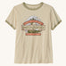 Patagonia women's great waves ringer t-shirt in cream with a large wave logo on the upper body