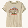 Patagonia women's great waves ringer t-shirt in cream with a large wave logo on the upper body