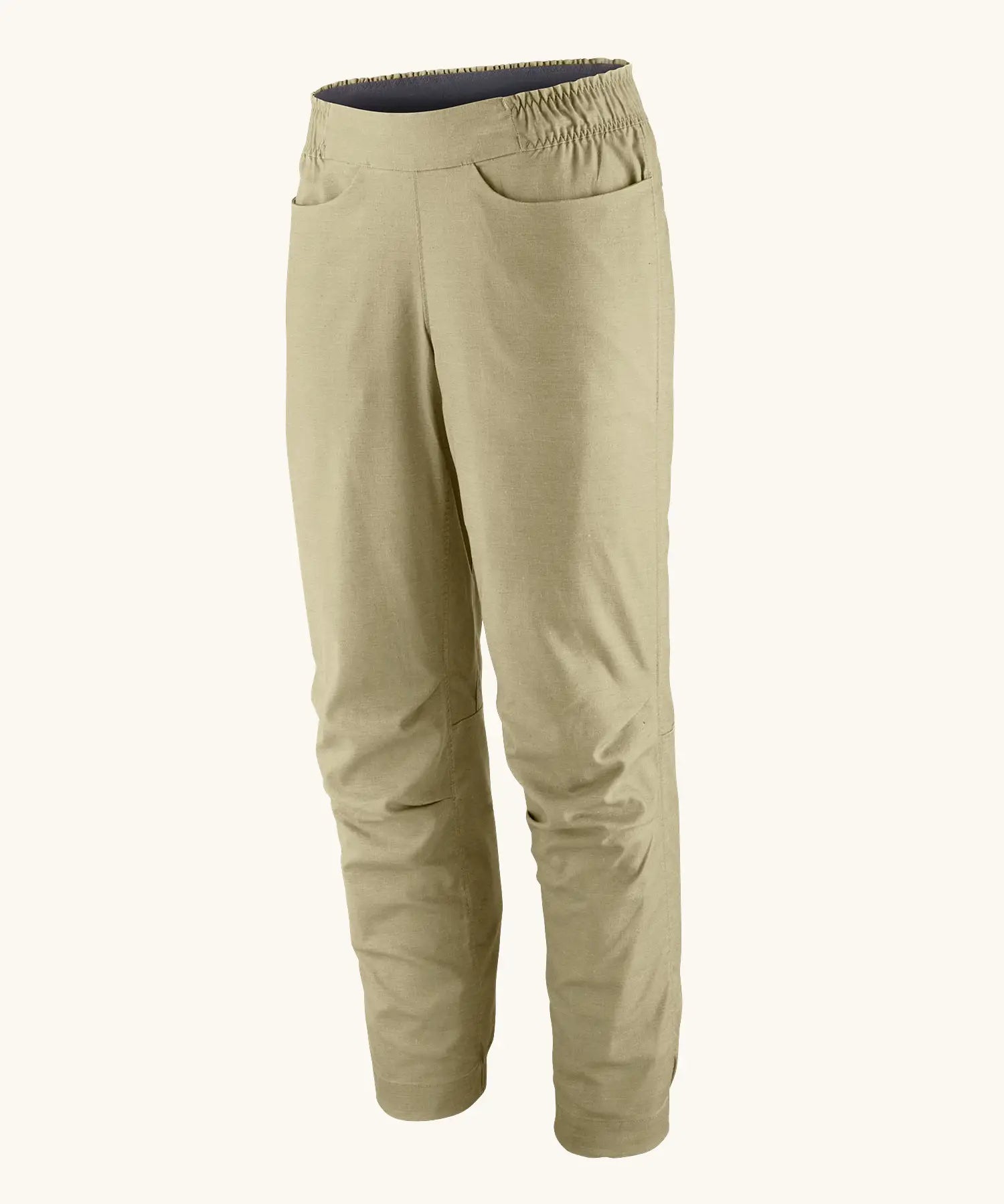 Patagonia women's hampi rock pants in weathered stone. Showing side pockets and a elasticated waistband
