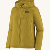 Patagonia light rain hooded jacket in mustard yellow. Features a full length zip and chest pocket