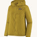 Patagonia light rain hooded jacket in mustard yellow. Features a full length zip and chest pocket