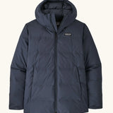Patagonia waterproof women's Jackson glacier hooded jacket in dark blue showing front zip and side pockets