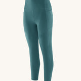 Patagonia women's leggings in wetland blue available at Babipur. A dark green coloured pair pf leggings with side pockets