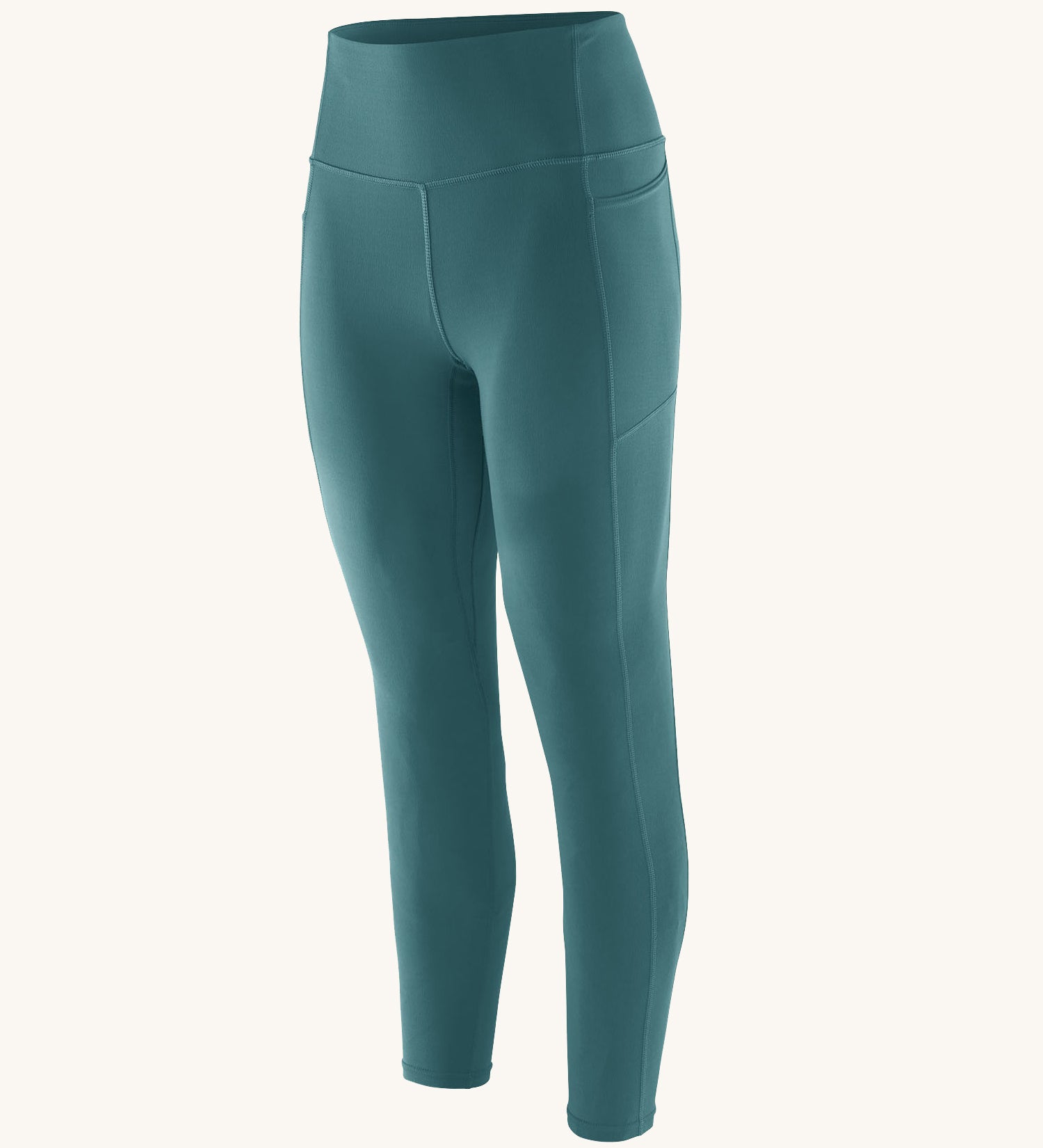 Patagonia women's leggings in wetland blue available at Babipur. A dark green coloured pair pf leggings with side pockets