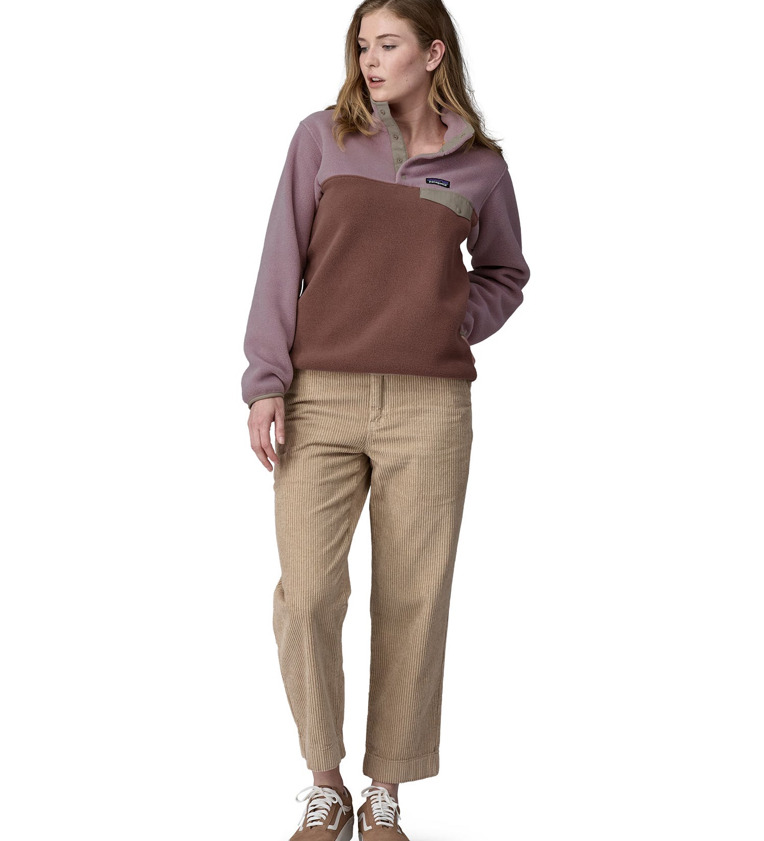 Patagonia women's synchilla fleece worn by a woman