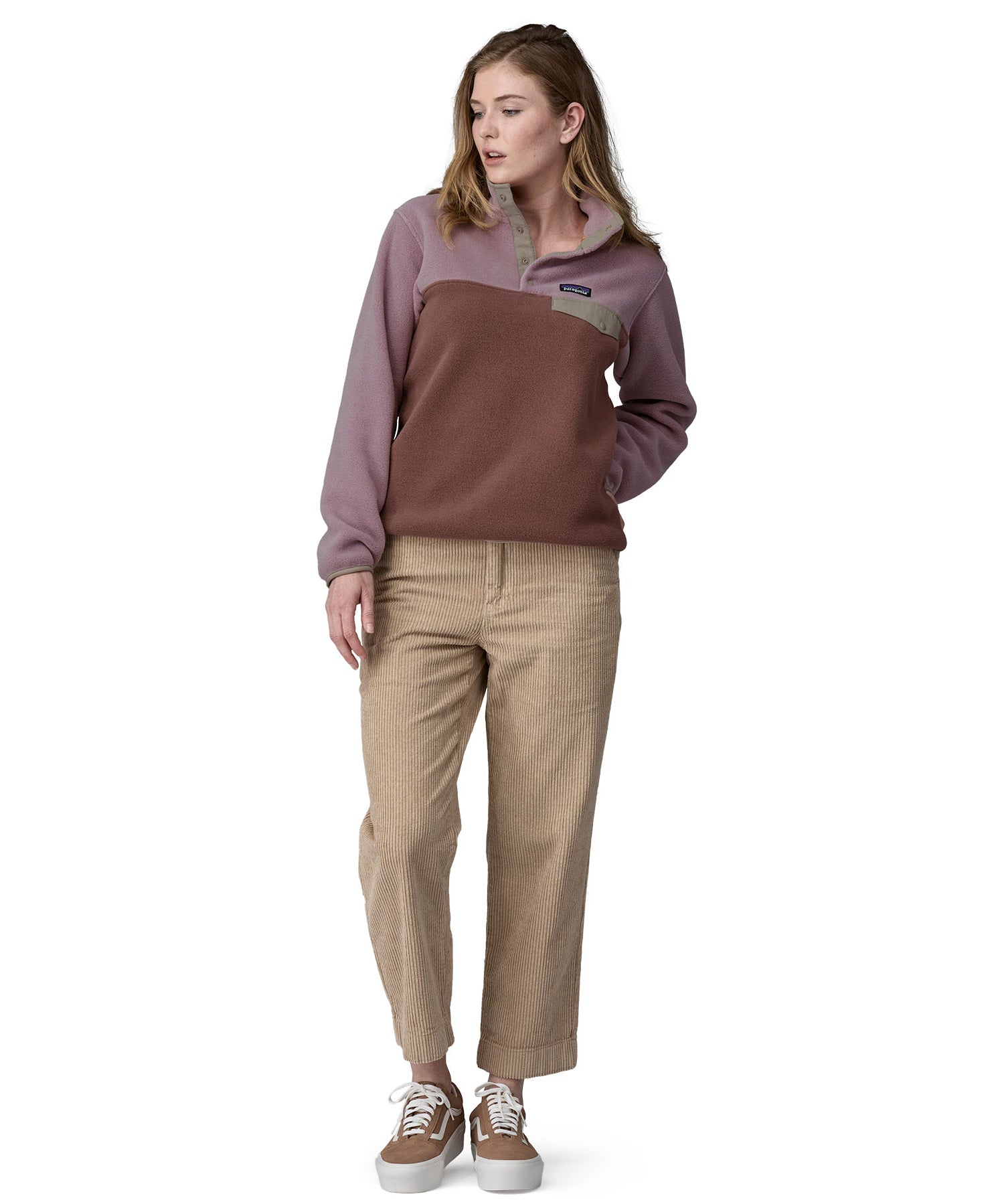Patagonia women's synchilla fleece worn by a woman