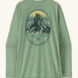 Patagonia women's long sleeve capilene top in light green with Chouniard crest design on upper back