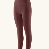 Patagonia women's recycled nylon maipo 7/8 stash leggings in dark red with side pockets.