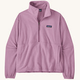 Patagonia women's micro d fleece in light purple with a half length front zip and side pockets