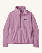 Patagonia women's micro d fleece in light purple with a half length front zip and side pockets