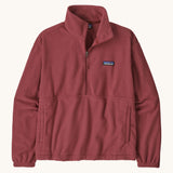 Patagonia women's micro d 1/2 zip fleece in sequoia red available at Babipur. A gentle red fleece with a half zip, turned up collar and side pockets