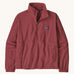 Patagonia women's micro d 1/2 zip fleece in sequoia red available at Babipur. A gentle red fleece with a half zip, turned up collar and side pockets