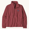 Patagonia women's micro d 1/2 zip fleece in sequoia red available at Babipur. A gentle red fleece with a half zip, turned up collar and side pockets