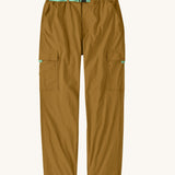 Patagonia women's lightweight cargo style trousers in light brown. Features a light blue belt and side pockets