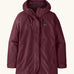 Patagonia women's outdoor everyday rain jacket in maroon. Features a full length zip and popper fastener, side pockets and adjustable hood