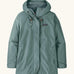 Patagonia women's outdoor everyday rain jacket in blue sage. Features a full length zip and popper fastener, side pockets and adjustable hood