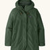 Patagonia women's outdoor everyday rain jacket in dark green. Features a full length zip and popper fastener, side pockets and adjustable hood