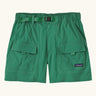 Patagonia women's outdoor everyday quick drying shorts in green. Shows side and front pockets and matching green belt.