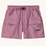 Patagonia women's outdoor everyday quick drying shorts in light purple. Shows side and front pockets and pink belt.