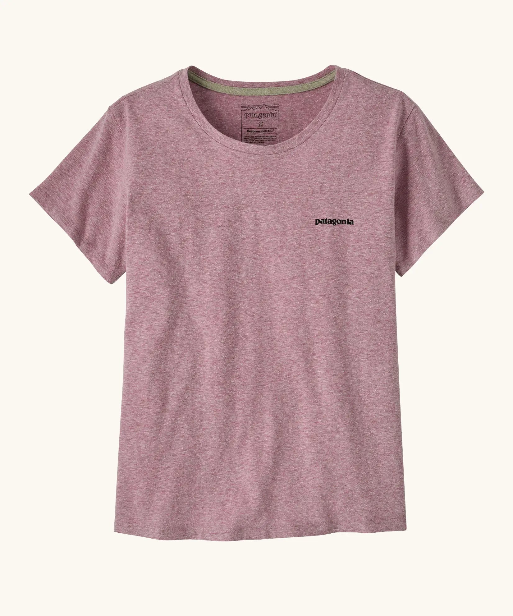 Patagonia women's responsibili short sleeve t-shirt in pale purple with small brand logo on the chest