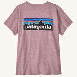 Patagonia women's responsibili short sleeve t-shirt in pale purple with large brand patch on upper back. T-shirt has a relaxed fit