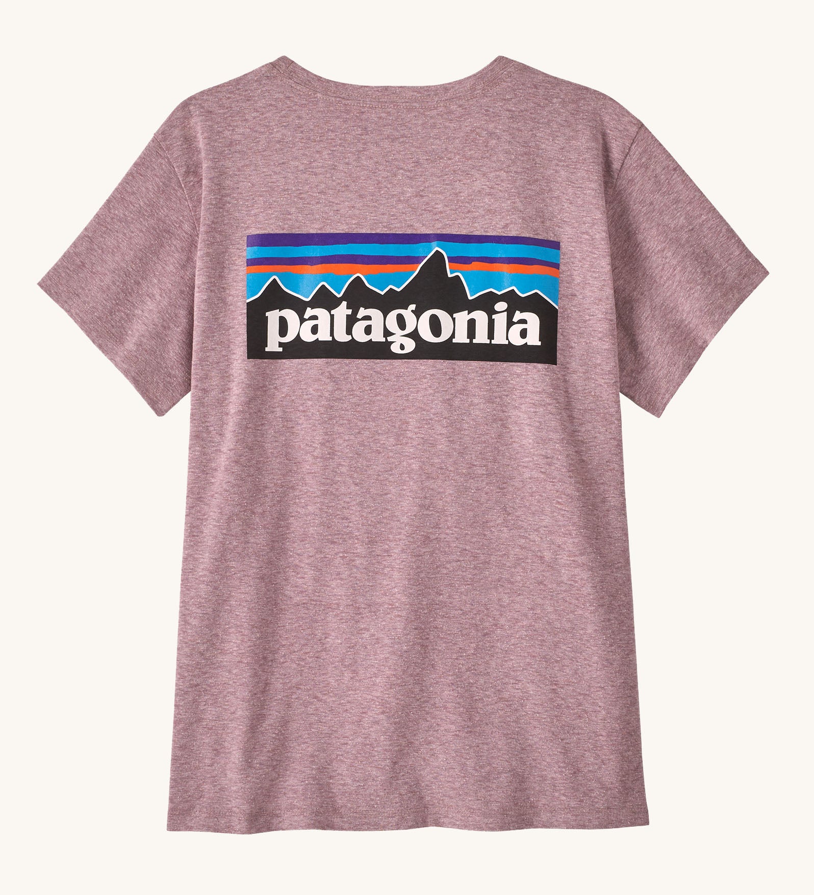 Patagonia women's responsibili short sleeve t-shirt in pale purple with large brand patch on upper back. T-shirt has a relaxed fit