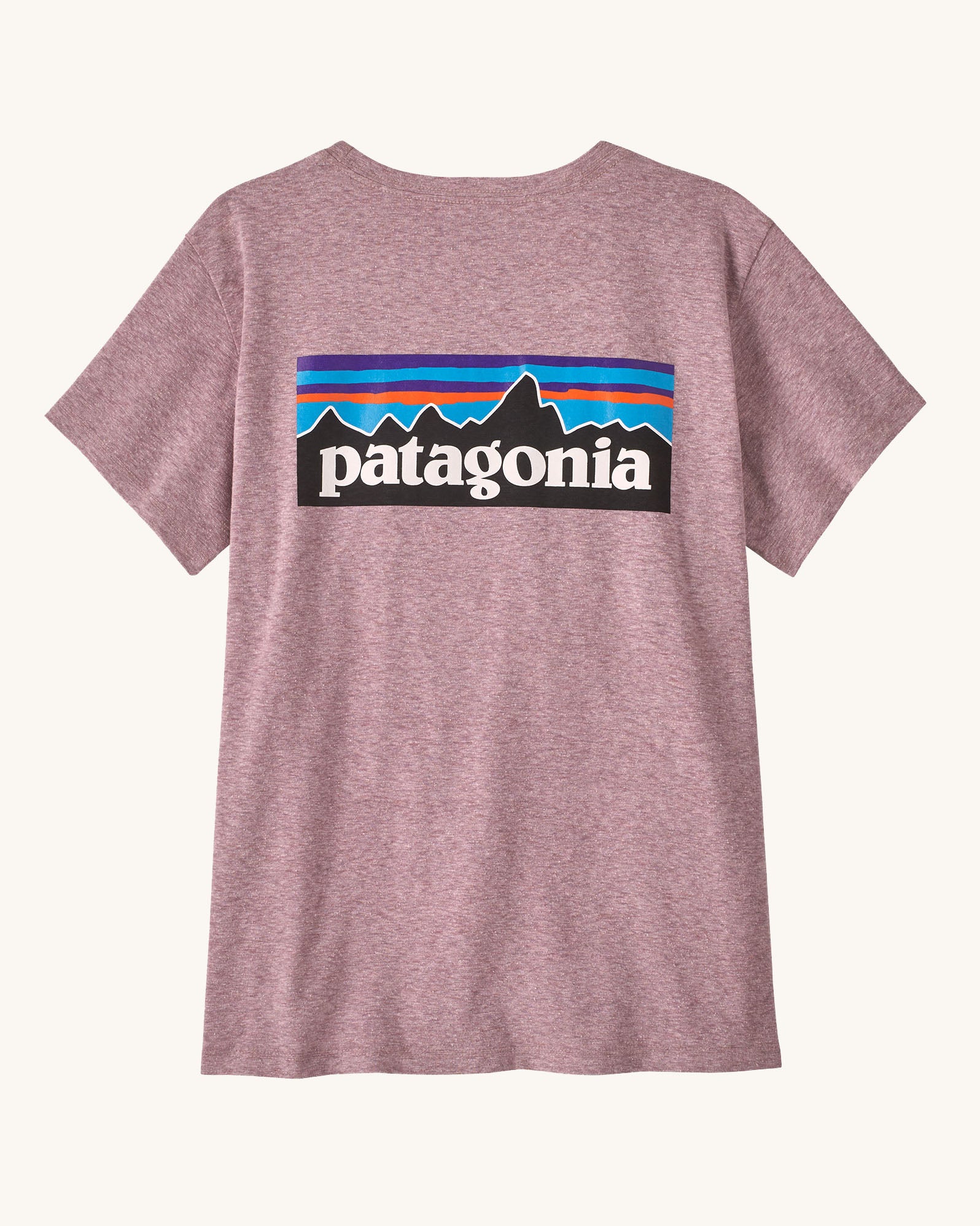Patagonia women's responsibili short sleeve t-shirt in pale purple with large brand patch on upper back. T-shirt has a relaxed fit