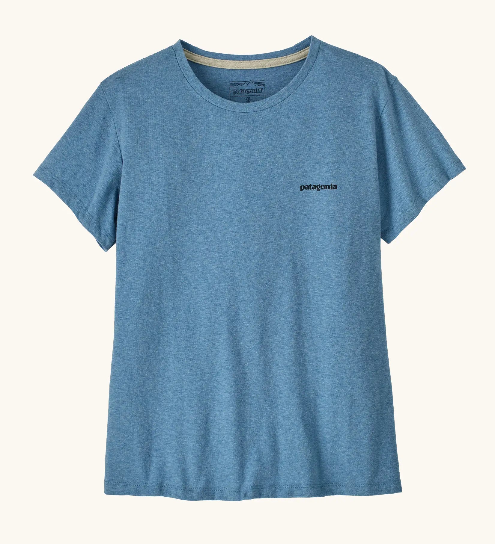 Patagonia women's responsibili short sleeve t-shirt in pale blue with small brand logo on the chest