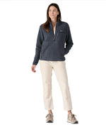 Patagonia Women's Retro Pile Marsupial Fleece in a smolder blue colour worn by a woman and available at Babipur. 