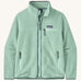 Patagonia women's thick fleece in light blue with a full length front zip, side pockets and a zipped chest pocket
