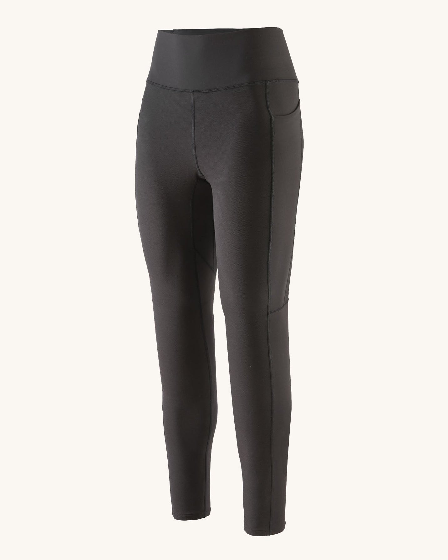 Patagonia women's active wear leggings  in black with side pockets.