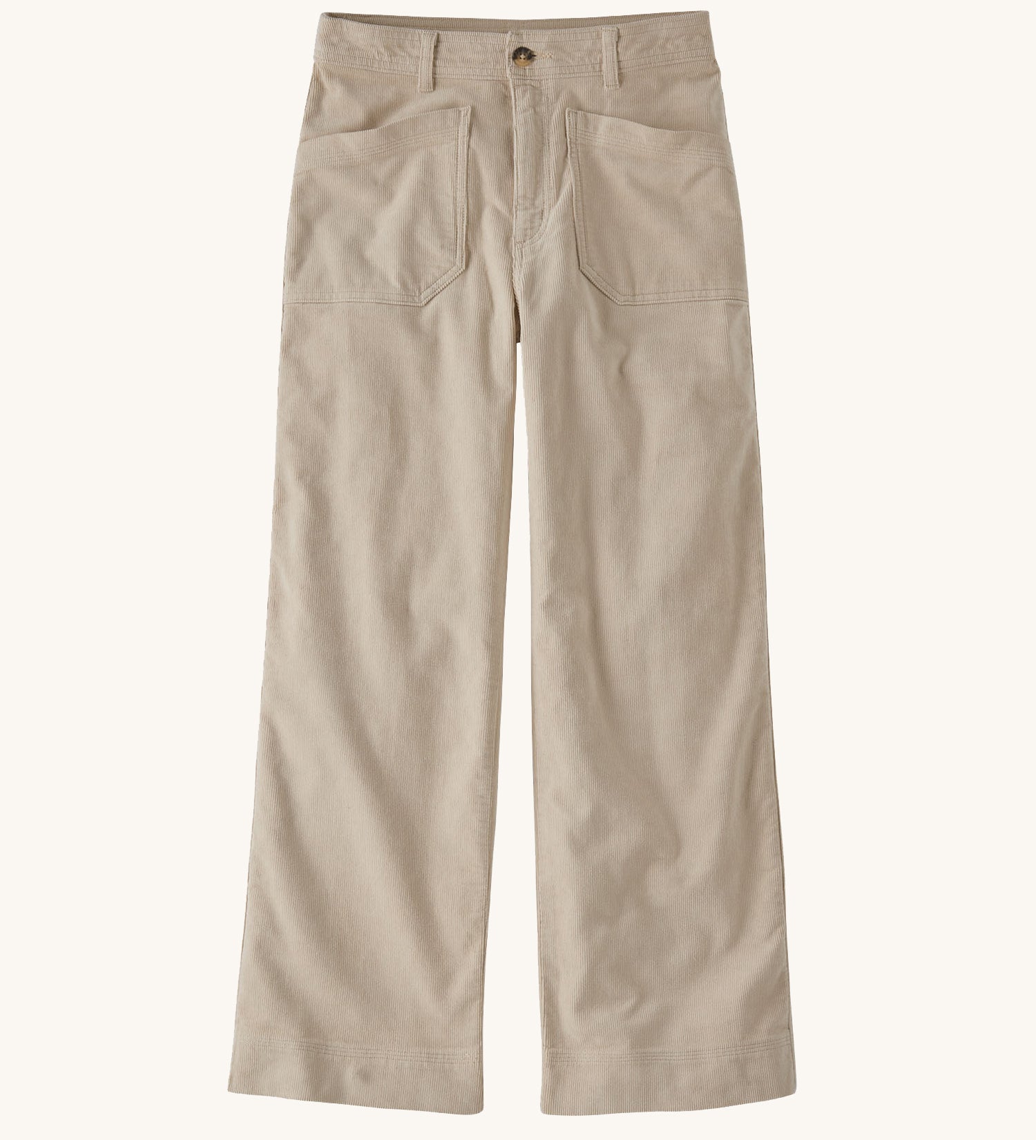 Patagonia Women's Wide Leg Cord Pants - Pumice. A comfy pair of wide leg corduroy trousers, with pockets, in a light cream/beige colour