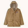 The Patagonia Kids Infurno Fleece-lined jacket, in soft beige with large square pockets and a warm hood