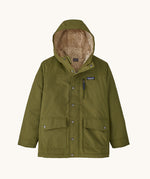 The Patagonia Kids infurno fleece-lined coat - large wind proof coat with warm cream fleece inside