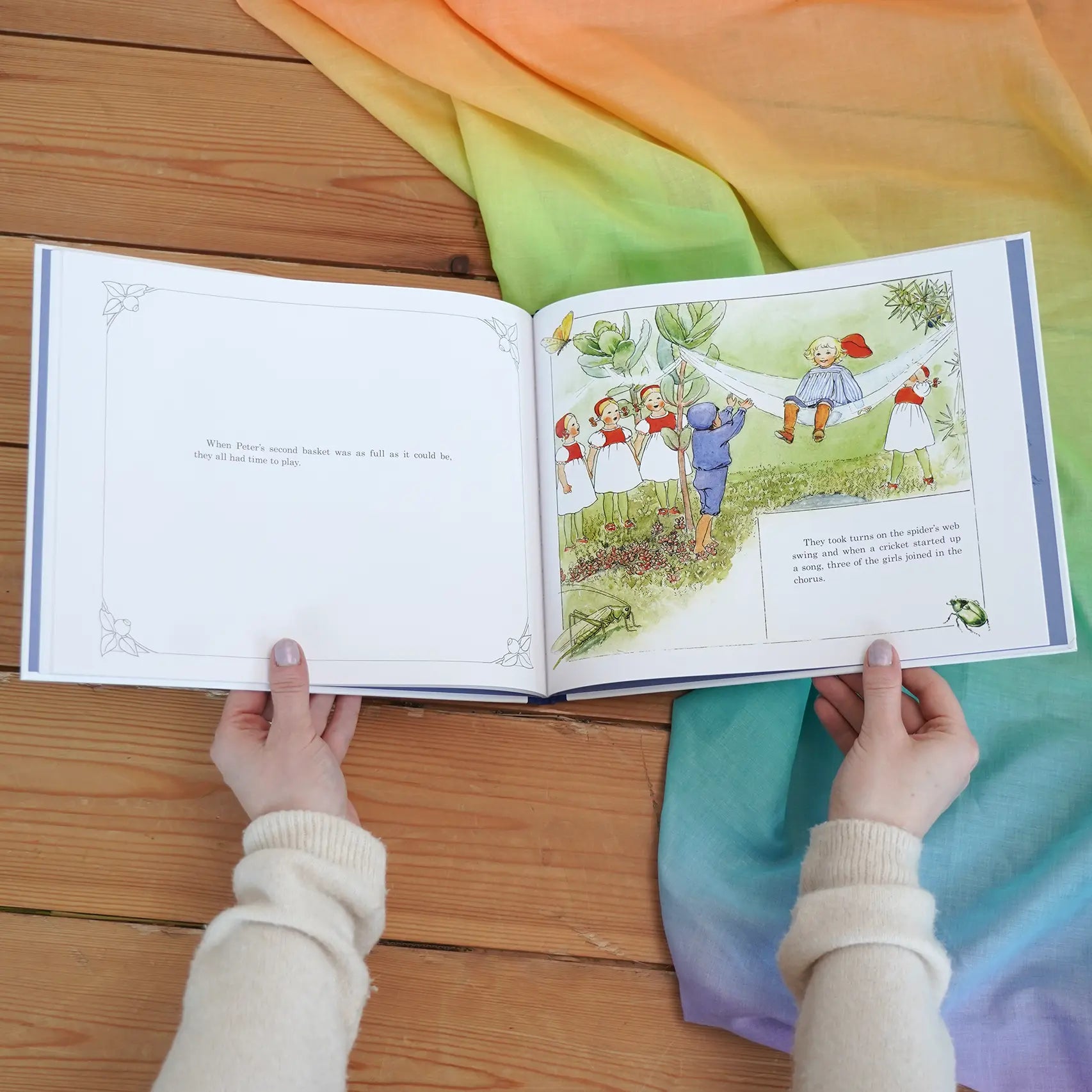 Peter in Blueberry Land children's hardback book by Elsa Beskow opened.