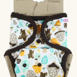 Petit Lulu Waterproof Cover for Reusable Nappy in Mushrooms print with poppers.