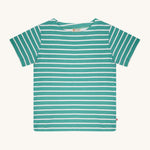 Piccalilly Aqua Green Stripe Building Block T-Shirt, with white and aqua green stripe detail