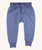 Pigeon Organics sweatpants - GOTS organic cotton sweatpants velvet blue colour. Features an elasticated waist band and leg cuff for a comfortable fit. 