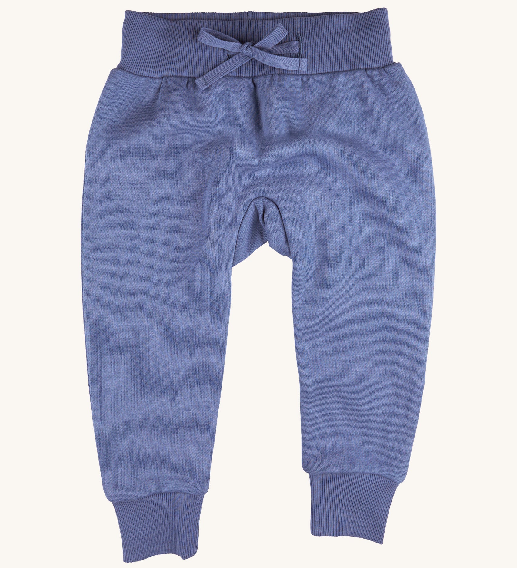 Pigeon Organics sweatpants - GOTS organic cotton sweatpants velvet blue colour. Features an elasticated waist band and leg cuff for a comfortable fit. 
