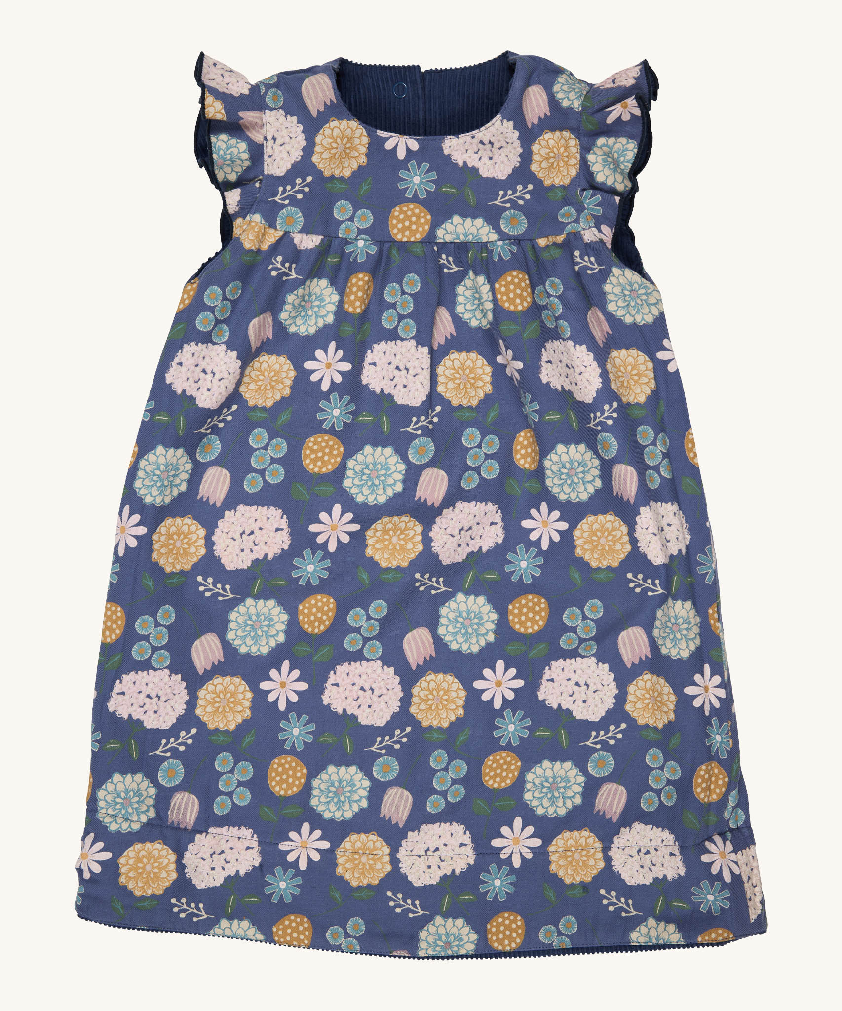 Pigeon Organics reversible Winter shift dress in navy available at Babipur - GOTS organic cotton sleeveless dress with a winter floral design and navy reversible side