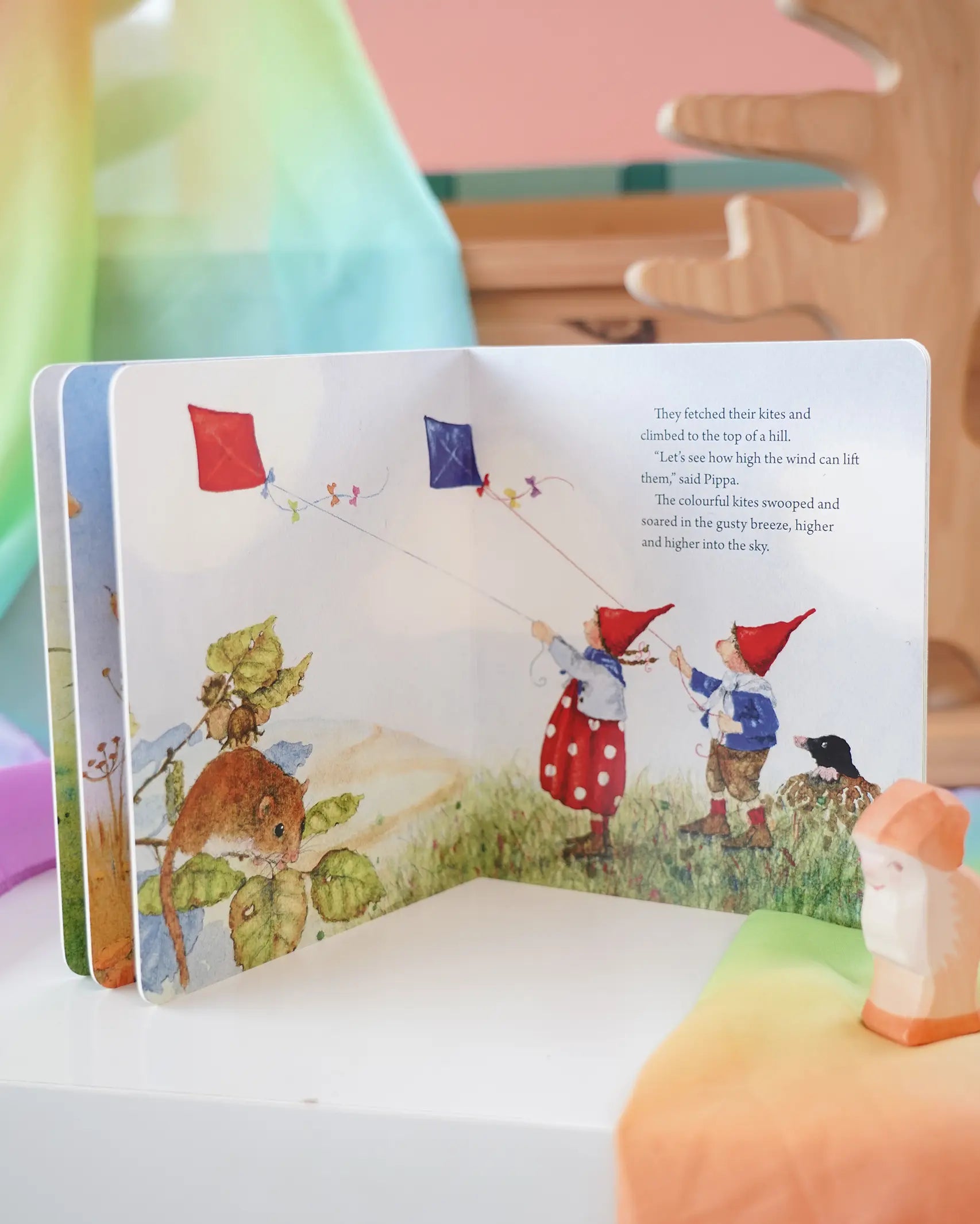 Pippa and Pelle Autumn Wind children's board book by Daniela Drescher opened.