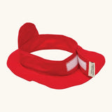 Back of the pretend cotton fire fighter helmet showing the velcro tab