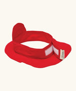 Back of the pretend cotton fire fighter helmet showing the velcro tab