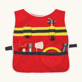 PlanToys fire fighter play set showing the utility vest with different accessories in the pockets