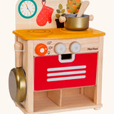 PlanToys play kitchen set. Includes working knobs, oven door and pots and pans