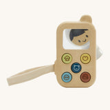PlanToys Baby's First Phone toy, offers a fun and sensory experience for little ones. This toy is made from wood and has 5 buttons on the front with friendly images. There is also a magnifying glass square so little ones can explore their surroundings in more detail. The image is on a cream background