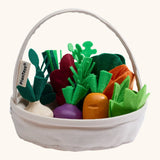 PlanToys basket with loose wooden veggies inside 