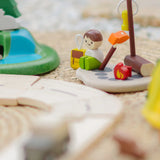 PlanToys wooden jungle explorers road playset showing close up of camper figure doll 